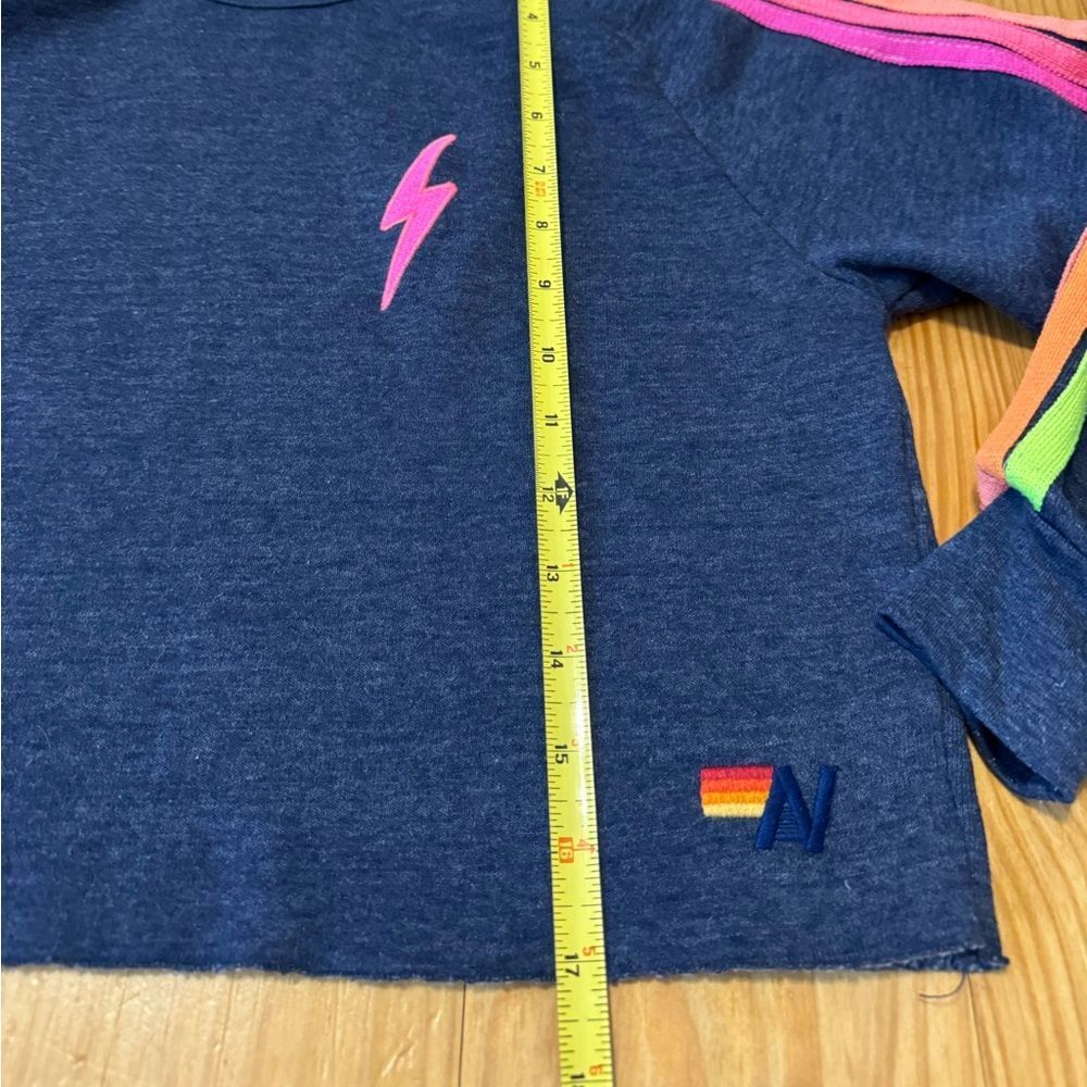Aviator Nation Bolt Embroidery Classic Cropped Crew Sweatshirt Heather Navy Neon - Picture 9 of 12